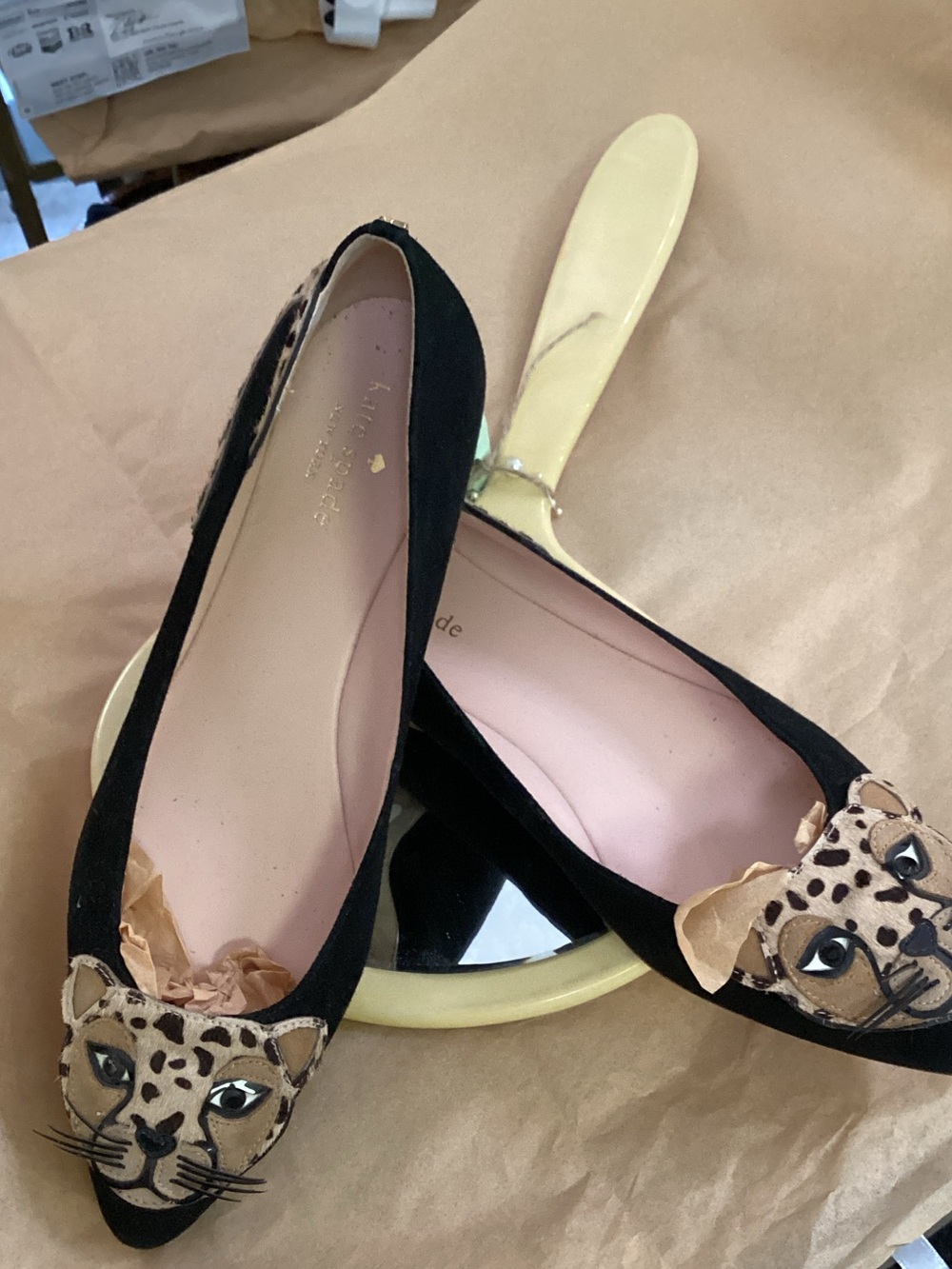kate spade Black Flats with Leopard Face Embellishments fabulous flat